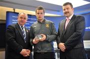 9 June 2008; Some of the country's finest up and coming GAA footballers and hurlers gathered in Dublin for the Ulster Bank Rising Star Awards. Having been selected from the 2008 Higher Education Championships, the best of the best were honoured at a reception held in Ulster Bank's Group Centre, in Dublin. Pictured receiving his award from GAA President Nickey Brennan and Sean Healy, right, Managing Director, Sales Business Banking, Ulster Bank, is Michael McAlister of UUJ and Down. Ulster Bank Georges Quay, Dublin. Picture credit: Brendan Moran / SPORTSFILE