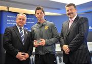9 June 2008; Some of the country's finest up and coming GAA footballers and hurlers gathered in Dublin for the Ulster Bank Rising Star Awards. Having been selected from the 2008 Higher Education Championships, the best of the best were honoured at a reception held in Ulster Bank's Group Centre, in Dublin. Pictured receiving his award from GAA President Nickey Brennan and Sean Healy, right, Managing Director, Sales Business Banking, Ulster Bank, is Paul McGuigan, UUJ and Monaghan. Ulster Bank Georges Quay, Dublin. Picture credit: Brendan Moran / SPORTSFILE
