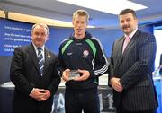 9 June 2008; Some of the country's finest up and coming GAA footballers and hurlers gathered in Dublin for the Ulster Bank Rising Star Awards. Having been selected from the 2008 Higher Education Championships, the best of the best were honoured at a reception held in Ulster Bank's Group Centre, in Dublin. Pictured receiving his award from GAA President Nickey Brennan and Sean Healy, right, Managing Director, Sales Business Banking, Ulster Bank, is Shane Maher, Limerick IT and Tipperary. Ulster Bank Georges Quay, Dublin. Picture credit: Brendan Moran / SPORTSFILE