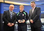9 June 2008; Some of the country's finest up and coming GAA footballers and hurlers gathered in Dublin for the Ulster Bank Rising Star Awards. Having been selected from the 2008 Higher Education Championships, the best of the best were honoured at a reception held in Ulster Bank's Group Centre, in Dublin. Pictured receiving his award from GAA President Nickey Brennan and Sean Healy, right, Managing Director, Sales Business Banking, Ulster Bank, is Jonathan Clancy, Limerick IT and Clare. Ulster Bank Georges Quay, Dublin. Picture credit: Brendan Moran / SPORTSFILE