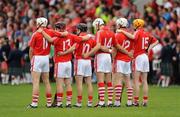 8 June 2008; Cork forwards Kevin Canty, 11, Paudie O'Sullivan, Ben O'Connor, Patrick Cronin, Timmy McCarthy and Cathal Naughton,15, stand for the National Anthem. GAA Hurling Munster Senior Championship Semi-Final, Cork v Tipperary, Pairc Ui Chaoimh, Cork. Picture credit: Ray McManus / SPORTSFILE