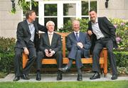 13 June 2008; Former Republic of Ireland manager Jack Charlton with Ronnie Whelan, left, John Aldridge, right, and Mick Byrne, second from left, at the EURO 88 team reunion celebrity lunch. Four Seasons Hotel, Dublin. Picture credit: David Maher / SPORTSFILE