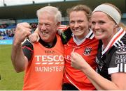9 May 2015; Sligo Manager Paddy Henry celebrates with Noelle Gromley, centre, and Ruth Goodwin. TESCO HomeGrown Ladies National Football League, Division 3 Final, Waterford v Sligo. Parnell Park, Dublin. Picture credit: Cody Glenn / SPORTSFILE