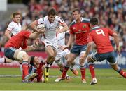 9 May 2015; Jared Payne, Ulster, is tackled by Jack O'Donoghue, Ian Keatley, Andrew Smith and Conor Murray, Munster. Guinness PRO12, Round 21, Ulster v Munster. Kingspan Stadium, Ravenhill Park, Belfast. Picture credit: Oliver McVeigh / SPORTSFILE