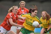 9 May 2015; Katy Herron, Donegal, in action against Caitlin Malone, Armagh. TESCO HomeGrown Ladies National Football League, Division 2 Final, Armagh v Donegal. Parnell Park, Dublin. Picture credit: Cody Glenn / SPORTSFILE