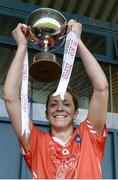 9 May 2015; Armagh captain Caroline O'Hanlon lifts the cup after the game. TESCO HomeGrown Ladies National Football League, Division 2 Final, Armagh v Donegal. Parnell Park, Dublin. Picture credit: Piaras Ó Mídheach / SPORTSFILE