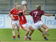 9 May 2015; Valerie Mulcahy, Cork, in action against SinÃ©ad Burke, Galway. TESCO HomeGrown Ladies National Football League, Division 1 Final, Cork v Galway. Parnell Park, Dublin. Picture credit: Piaras Ó Mídheach / SPORTSFILE