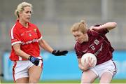 9 May 2015; Louise Ward, Galway, in action against Brid Stack, Cork. TESCO HomeGrown Ladies National Football League, Division 1 Final, Cork v Galway. Parnell Park, Dublin. Picture credit: Cody Glenn / SPORTSFILE