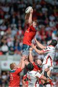 9 May 2015; Donnacha Ryan, Munster, takes the ball in the lineout against Franco Van Der Merwe, Ulster. Guinness PRO12, Round 21, Ulster v Munster. Kingspan Stadium, Ravenhill Park, Belfast. Picture credit: Oliver McVeigh / SPORTSFILE
