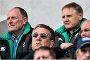 9 May 2015; Ireland head coach Joe Schmidt, right, and Ireland Wolfhounds team manager Joe Miles in attendance at the game. Guinness PRO12, Round 21, Ulster v Munster. Kingspan Stadium, Ravenhill Park, Belfast. Picture credit: Ramsey Cardy / SPORTSFILE