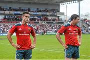 9 May 2015; Munster's Conor Murray, left, and Felix Jones after the game. Guinness PRO12, Round 21, Ulster v Munster. Kingspan Stadium, Ravenhill Park, Belfast. Picture credit: Ramsey Cardy / SPORTSFILE