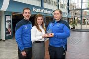 8 May 2015; Eithne Connolly, branch manager, Bank of Ireland DCU, with Alan Danagher, Chairman DCU AC presents a DCU GAA scholarship awards 2015 to Sophie Parkinson Brown, Gowran, Co Kilkenny. Dublin City University, Glasnevin, Dublin. Picture credit: Ray McManus / SPORTSFILE