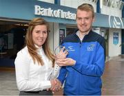 8 May 2015; Eithne Connolly, branch manager, Bank of Ireland DCU, presents a DCU GAA scholarship awards 2015 to the 'Most Improved athlete of the Year' David Scanlon, Terenure, Dublin. Dublin City University, Glasnevin, Dublin. Picture credit: Ray McManus / SPORTSFILE