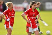 9 May 2015; Eimear Scally, Cork, and teammate Valerie Mulcahy react after the tie. TESCO HomeGrown Ladies National Football League, Division 1 Final, Cork v Galway. Parnell Park, Dublin. Picture credit: Cody Glenn / SPORTSFILE