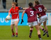 9 May 2015; Rena Buckley, Cork, in action against Emer Flaherty, 3, and Anette Clarke, Galway. TESCO HomeGrown Ladies National Football League, Division 1 Final, Cork v Galway. Parnell Park, Dublin. Picture credit: Piaras Ó Mídheach / SPORTSFILE