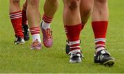 9 May 2015; A general view of the football boots of Valerie Mulcahy, Cork, centre, during the pre-match parade. TESCO HomeGrown Ladies National Football League, Division 1 Final, Cork v Galway. Parnell Park, Dublin. Picture credit: Piaras Ó Mídheach / SPORTSFILE