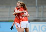9 May 2015; Armagh's Caroline O'Hanlon, right, and Caitlín Malone celebrate after the game. TESCO HomeGrown Ladies National Football League, Division 2 Final, Armagh v Donegal. Parnell Park, Dublin. Picture credit: Piaras Ó Mídheach / SPORTSFILE
