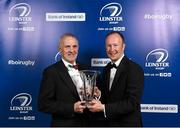 9 May 2015; Johnny Moloney receives his Guinness Hall of Fame award from Rory Sheridan, Guinness, at the Leinster Rugby Awards Ball. The Leinster Rugby Awards Ball took place, at the Double Tree by Hilton hotel, Dublin, in front of over 500 attendees as Leinster Rugby celebrated the achievements of those both on and off the field in both the domestic and the professional game. On the night Sean Cronin was awarded the Bank of Ireland Leinster Rugby Players' Player of the Year and Jack Conan was awarded the Samsung Galaxy S6 Young Player of the Year award. RTÃ‰'s Darragh Maloney was MC for the evening as Leinster Rugby Head Coach Matt O'Connor, Captain Jamie Heaslip and the rest of the players also took the opportunity to celebrate the careers of Leinster Rugby stalwarts Gordon D'Arcy and Shane Jennings. Picture credit: Stephen McCarthy / SPORTSFILE
