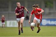 9 May 2015; Eimear Scally, Cork, in action against Caitriona Cormican, Galway. TESCO HomeGrown Ladies National Football League, Division 1 Final, Cork v Galway. Parnell Park, Dublin. Picture credit: Cody Glenn / SPORTSFILE