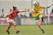 9 May 2015; Yvonne McMonagle, Donegal, in action against Sinead McCleary, Armagh. TESCO HomeGrown Ladies National Football League, Division 2 Final, Armagh v Donegal. Parnell Park, Dublin. Picture credit: Cody Glenn / SPORTSFILE