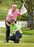 10 May 2015; It was a special moment for nine Irish golfers this weekend as they were unveiled as the Special Olympics athletes who will be representing Ireland at the World Summer Games, which are taking place is Los Angeles in July. One of Ireland’s most successful golfers, Christy O’Connor Junior, and three-time Olympian and former 5,000m World Champion, Senator Eamonn Coghlan joined the team at the launch, where it was also announced that Gala, one of Ireland’s foremost convenience Groups, has joined the Special Olympics as one of the Official Sponsors of Team Ireland. Pictured at the unveiling of Team Ireland’s golfing squad is Christy O’Connor Jr,  and Paul Kirrane, Ennis, Co. Clare, who is one of the Special Olympics golfers who will represent Ireland at the World Games. Carton House, Dublin. Picture credit: Ray McManus / SPORTSFILE