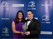 9 May 2015; Mischa and Kenny McInerney accept the River Rock Outstanding Contribution to Leinster Rugby Award for Anne McInerney, at the Leinster Rugby Awards Ball. The Leinster Rugby Awards Ball took place, at the Double Tree by Hilton hotel, Dublin, in front of over 500 attendees as Leinster Rugby celebrated the achievements of those both on and off the field in both the domestic and the professional game. On the night Sean Cronin was awarded the Bank of Ireland Leinster Rugby Players' Player of the Year and Jack Conan was awarded the Samsung Galaxy S6 Young Player of the Year award. RTÉ's Darragh Maloney was MC for the evening as Leinster Rugby Head Coach Matt O'Connor, Captain Jamie Heaslip and the rest of the players also took the opportunity to celebrate the careers of Leinster Rugby stalwarts Gordon D'Arcy and Shane Jennings. Picture credit: Stephen McCarthy / SPORTSFILE