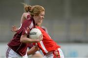 9 May 2015; Louise Ward, Galway, in action against Bríd Stack, Cork. TESCO HomeGrown Ladies National Football League, Division 1 Final, Cork v Galway. Parnell Park, Dublin. Picture credit: Piaras Ó Mídheach / SPORTSFILE