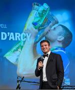 9 May 2015; Gordon D'Arcy at the Leinster Rugby Awards Ball. The Leinster Rugby Awards Ball took place, at the Double Tree by Hilton hotel, Dublin, in front of over 500 attendees as Leinster Rugby celebrated the achievements of those both on and off the field in both the domestic and the professional game. On the night Sean Cronin was awarded the Bank of Ireland Leinster Rugby Players' Player of the Year and Jack Conan was awarded the Samsung Galaxy S6 Young Player of the Year award. RTÉ's Darragh Maloney was MC for the evening as Leinster Rugby Head Coach Matt O'Connor, Captain Jamie Heaslip and the rest of the players also took the opportunity to celebrate the careers of Leinster Rugby stalwarts Gordon D'Arcy and Shane Jennings. Picture credit: Stephen McCarthy / SPORTSFILE