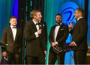 9 May 2015; Departing Leinster player Jimmy Gopperth in conversation with MC Darragh Maloney at the Leinster Rugby Awards Ball. The Leinster Rugby Awards Ball took place, at the Double Tree by Hilton hotel, Dublin, in front of over 500 attendees as Leinster Rugby celebrated the achievements of those both on and off the field in both the domestic and the professional game. On the night Sean Cronin was awarded the Bank of Ireland Leinster Rugby Players' Player of the Year and Jack Conan was awarded the Samsung Galaxy S6 Young Player of the Year award. RTÉ's Darragh Maloney was MC for the evening as Leinster Rugby Head Coach Matt O'Connor, Captain Jamie Heaslip and the rest of the players also took the opportunity to celebrate the careers of Leinster Rugby stalwarts Gordon D'Arcy and Shane Jennings. Picture credit: Stephen McCarthy / SPORTSFILE