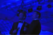 9 May 2015; Gordon D'Arcy in conversation with Brian O'Driscoll at the Leinster Rugby Awards Ball. The Leinster Rugby Awards Ball took place, at the Double Tree by Hilton hotel, Dublin, in front of over 500 attendees as Leinster Rugby celebrated the achievements of those both on and off the field in both the domestic and the professional game. On the night Sean Cronin was awarded the Bank of Ireland Leinster Rugby Players' Player of the Year and Jack Conan was awarded the Samsung Galaxy S6 Young Player of the Year award. RTÉ's Darragh Maloney was MC for the evening as Leinster Rugby Head Coach Matt O'Connor, Captain Jamie Heaslip and the rest of the players also took the opportunity to celebrate the careers of Leinster Rugby stalwarts Gordon D'Arcy and Shane Jennings. Picture credit: Stephen McCarthy / SPORTSFILE