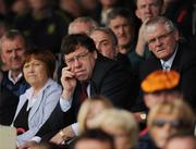 15 June 2008; An Taoiseach Brian Cowen, T.D., with Leinster Council Chairman Sheamus Howlin to his left, watches the last few minutes of the game. GAA Hurling Leinster Senior Championship Semi-Final, Offaly v Kilkenny, O'Moore Park, Portlaoise, Co. Laois. Picture credit: Ray McManus / SPORTSFILE