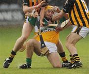 15 June 2008; Offaly's Brian Carroll under pressure from Kilkenny defenders Brian Hogan and JJ Delaney. GAA Hurling Leinster Senior Championship Semi-Final, Offaly v Kilkenny, O'Moore Park, Portlaoise, Co. Laois. Picture credit: Ray McManus / SPORTSFILE