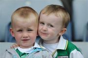 15 June 2008; Offaly supporters Ryan Kinahan, two years, and Eoghain Spain, 3, both from Tullamore watch the game. GAA Hurling Leinster Senior Championship Semi-Final, Offaly v Kilkenny, O'Moore Park, Portlaoise, Co. Laois. Picture credit: Ray McManus / SPORTSFILE