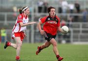 14 June 2008; Aileen Pyers, Down, in action against Lynda Donnelly, Tyrone. Ulster Ladies Football Championship Semi-Final, Down v Tyrone, Pairc Esler, Newry, Co. Down. Picture credit: Oliver McVeigh / SPORTSFILE