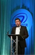 9 May 2015; Michael Dawson, Leinster Rugby CEO, speaking at the Leinster Rugby Awards Ball. The Leinster Rugby Awards Ball took place, at the Double Tree by Hilton hotel, Dublin, in front of over 500 attendees as Leinster Rugby celebrated the achievements of those both on and off the field in both the domestic and the professional game. On the night Sean Cronin was awarded the Bank of Ireland Leinster Rugby Players' Player of the Year and Jack Conan was awarded the Samsung Galaxy S6 Young Player of the Year award. RTÉ's Darragh Maloney was MC for the evening as Leinster Rugby Head Coach Matt O'Connor, Captain Jamie Heaslip and the rest of the players also took the opportunity to celebrate the careers of Leinster Rugby stalwarts Gordon D'Arcy and Shane Jennings. Picture credit: Stephen McCarthy / SPORTSFILE