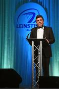 9 May 2015; Michael Dawson, Leinster Rugby CEO, speaking at the Leinster Rugby Awards Ball. The Leinster Rugby Awards Ball took place, at the Double Tree by Hilton hotel, Dublin, in front of over 500 attendees as Leinster Rugby celebrated the achievements of those both on and off the field in both the domestic and the professional game. On the night Sean Cronin was awarded the Bank of Ireland Leinster Rugby Players' Player of the Year and Jack Conan was awarded the Samsung Galaxy S6 Young Player of the Year award. RTÃ‰'s Darragh Maloney was MC for the evening as Leinster Rugby Head Coach Matt O'Connor, Captain Jamie Heaslip and the rest of the players also took the opportunity to celebrate the careers of Leinster Rugby stalwarts Gordon D'Arcy and Shane Jennings. Picture credit: Stephen McCarthy / SPORTSFILE
