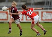 9 May 2015; Sinéad Burke, Galway, in action against Eimear Scally, Cork. TESCO HomeGrown Ladies National Football League, Division 1 Final, Cork v Galway. Parnell Park, Dublin. Picture credit: Piaras Ó Mídheach / SPORTSFILE