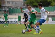 10 May 2015; Connor Ronan, Republic of Ireland, in action against Mattia El Hilali, left, and Giuseppe Scalera, Italy. UEFA U17 Championship Finals, Group D, Republic of Ireland v Italy. Stara Zagora, Bulgaria. Picture credit: Pat Murphy / SPORTSFILE