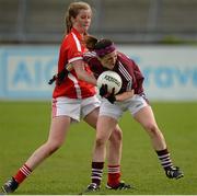9 May 2015; Geraldine Conneally, Galway, in action against Roisín Phelan, Cork. TESCO HomeGrown Ladies National Football League, Division 1 Final, Cork v Galway. Parnell Park, Dublin. Picture credit: Piaras Ó Mídheach / SPORTSFILE