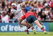 9 May 2015; Rory Best, Ulster, is tackled by Andrew Smith, Munster. Guinness PRO12, Round 21, Ulster v Munster. Kingspan Stadium, Ravenhill Park, Belfast. Picture credit: Ramsey Cardy / SPORTSFILE