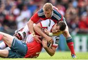 9 May 2015; Louis Ludik, Ulster, is tackled by Felix Jones, left, and Keith Earls, Munster. Guinness PRO12, Round 21, Ulster v Munster. Kingspan Stadium, Ravenhill Park, Belfast. Picture credit: Ramsey Cardy / SPORTSFILE