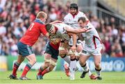 9 May 2015; Robbie Diack, Ulster, is tackled by John Ryan, Munster. Guinness PRO12, Round 21, Ulster v Munster. Kingspan Stadium, Ravenhill Park, Belfast. Picture credit: Ramsey Cardy / SPORTSFILE