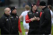 2 May 2015; Tyrone GAA Performance Analyst Martin McGirr, Peter Canavan, selector, Tyrone manager Feargal Logan, and Eoin Devlin, Stats . EirGrid GAA All-Ireland U21 Football Championship Final, Tipperary v Tyrone. Parnell Park, Dublin. Picture credit: Oliver McVeigh / SPORTSFILE