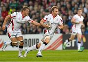 24 April 2015; Roger Wilson, Ulster, supported by Chris Henry. Guinness PRO12, Round 20, Ulster v Leinster. Kingspan Stadium, Ravenhill Park, Belfast. Picture credit: Oliver McVeigh / SPORTSFILE