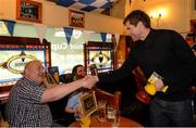 11 May 2015; Former Republic of Ireland International Kevin Kilbane surprises former Liffey Wanderers' player and manager Parko Kealy with VIP tickets to the FAI Junior Cup Final at the Aviva Stadium on Sunday during the FAI Junior Cup Tour and Community Day. The Padraig Pearse, Pearse Street, Dublin. Picture credit: Piaras Ó Mídheach / SPORTSFILE