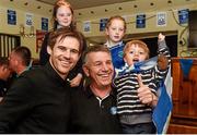 11 May 2015; Former Republic of Ireland International Kevin Kilbane surprised supporters of Liffey Wanderers, including Derek Andrews, Dublin, and his grandson Scott Andrews, aged 3, at The Padraig Pearse pub during the FAI Junior Cup Tour and Community Day. The Padraig Pearse, Pearse Street, Dublin. Picture credit: Cody Glenn / SPORTSFILE