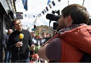 11 May 2015; Former Republic of Ireland International Kevin Kilbane is filmed outside The Padraig Pearse pub by camera man Shane Caffrey during the FAI Junior Cup Tour and Community Day. The Padraig Pearse, Pearse Street, Dublin. Picture credit: Cody Glenn / SPORTSFILE