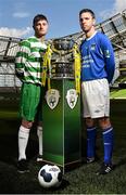 11 May 2015; FAI Junior Cup finalists, Paul Murphy, left, Sheriff YC captain, and David Andrews, Liffey Wanderers captain, at an FAI Umbro Intermediate Cup and FAI  Junior Cup Media Day in association with Umbro and Aviva. Aviva Stadium, Dublin. Picture credit: David Maher / SPORTSFILE