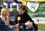 11 May 2015; Former Republic of Ireland International Kevin Kilbane sits in for an interview to preview the FAI Junior Championship Final alongside FM 104's Ger Treacy at Sheriff Youth Club during the FAI Jnr Cup Tour and Community Day. Sheriff Youth Club. Commons Street, Dublin. Picture credit: Cody Glenn / SPORTSFILE