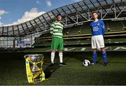 11 May 2015; FAI Junior Cup finalists, Paul Murphy, left, Sheriff YC captain, and David Andrews, Liffey Wanderers capatain, at an FAI Umbro Intermediate Cup and FAI  Junior Cup Media Day in association with Umbro and Aviva, Aviva Stadium, Dublin. Picture credit: David Maher / SPORTSFILE